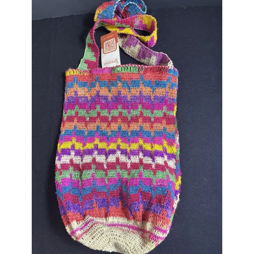 Rare Peruvian Ceremonial Shicra Bag Casca Fiber Handwoven 13